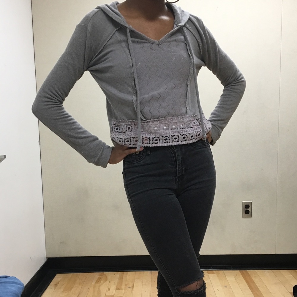 Cropped Gray Sweater with Cut-Outs